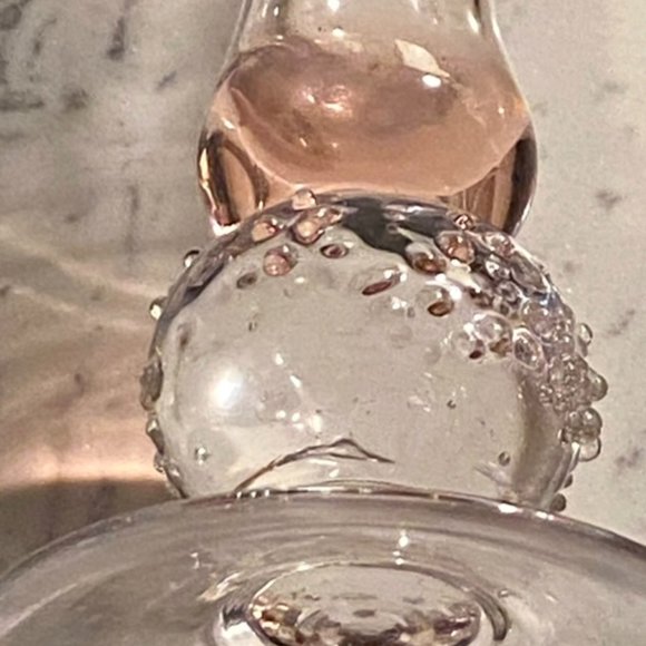 Hand Blown Pink Depression Art Glass Bud Vase Textured Glass Ball Connects Foot - Picture 4 of 6